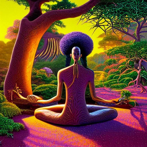 KREA a stunning aftican woman with a golden glow meditating in an