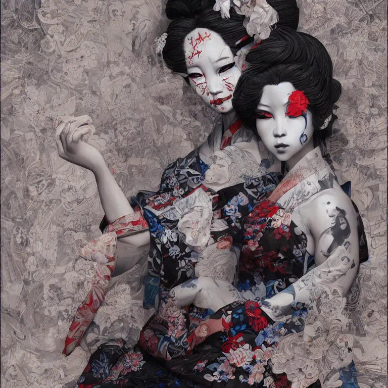 KREA disconfigured geisha, dark art by james jean, part by ross tran, part by ariduka 5 5