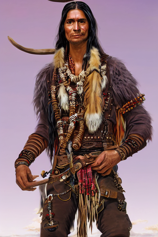 KREA fantasy character portrait of a thin native american indian man