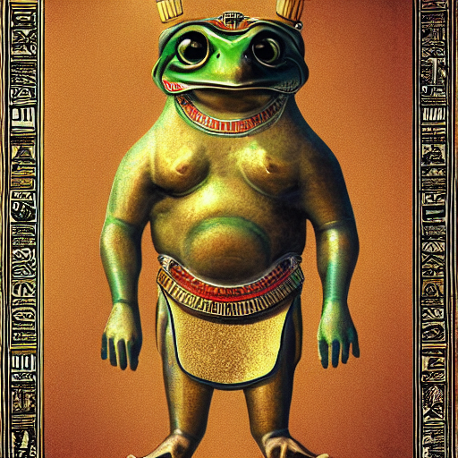 ancient egyptian god of frogs, armored frog, holy religious portrait