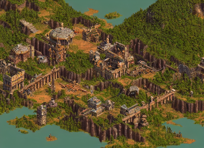 isometric map of age of empires video game, procedural, top down, AOE2