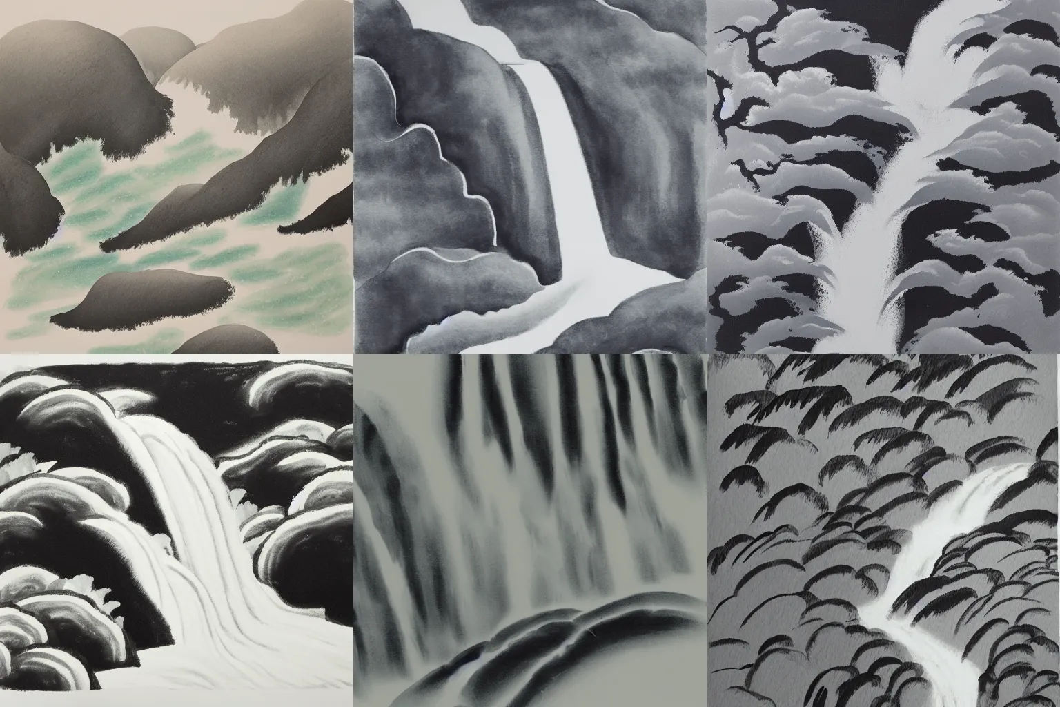 KREA an endless waterfall, in the style of sumie