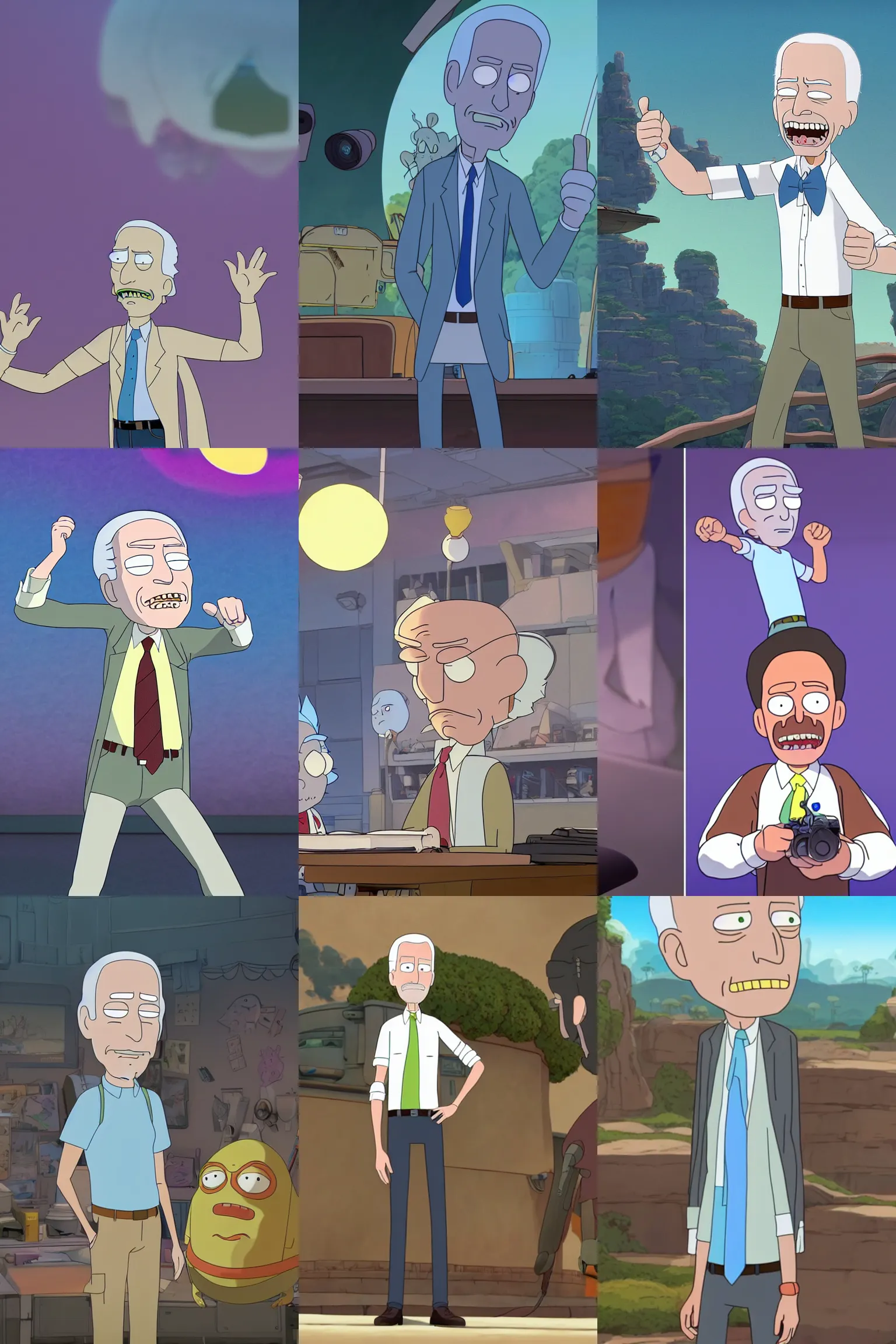 a joe biden as rick from rick and morty, in studio ghibli, pixar and disney animation a joe biden as rick from rick and morty, in studio ghibli, pixar and disney animation