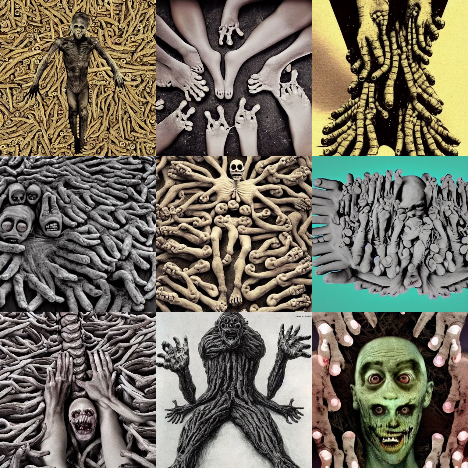 KREA a creepy picture of a monster made entirely of feet. cursed