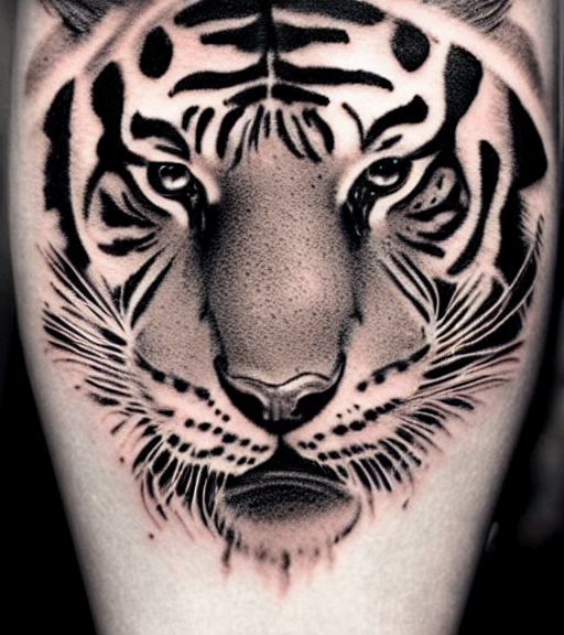 tattoo design of a beautiful girl warrior under a tiger head, hyper realistic, realism tattoo, by eliot kohek, beautiful eyes, realistic face, black and white, white background tattoo design of a beautiful girl warrior under a tiger head, hyper realistic, realism tattoo, by eliot kohek, beautiful eyes, realistic face, black and white, white background