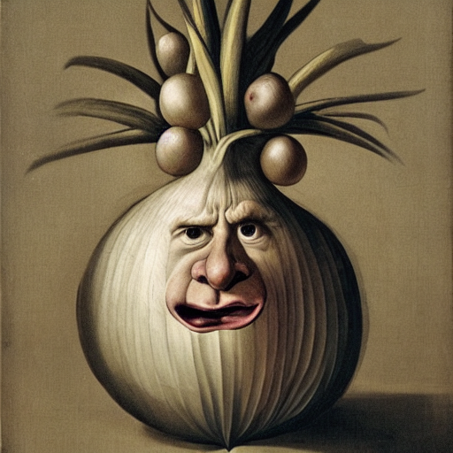 KREA onion man portrait, baroque painting, infuriated bulbous onion head