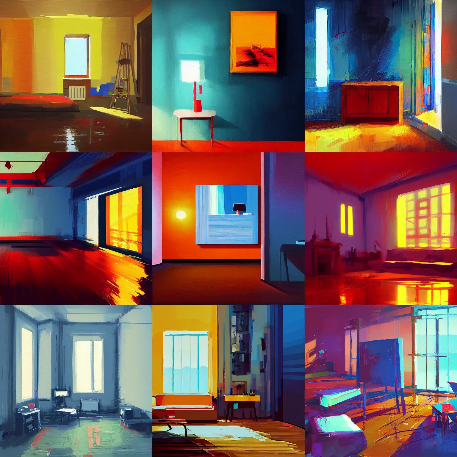 KREA - painting of a room, broad strokes, concept art, blurry, by alena