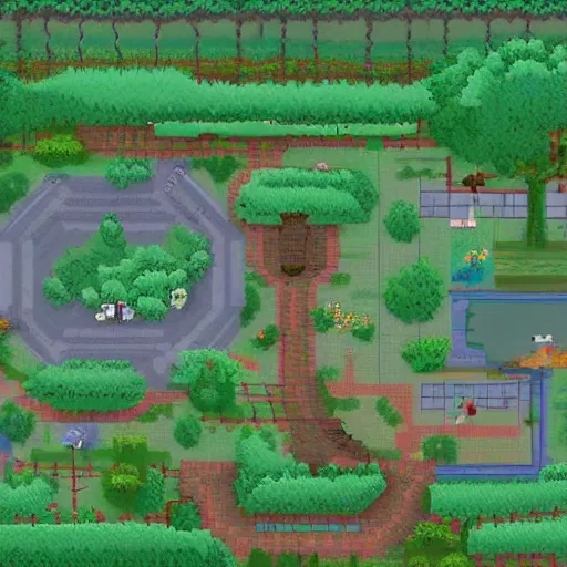 KREA a map of a park with a pond and trees, a screenshot by senior