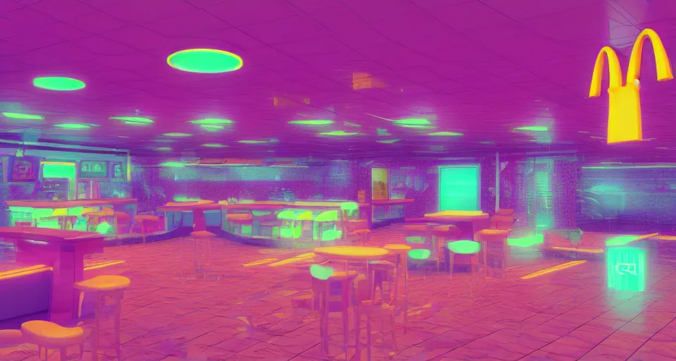 KREA - 80s vaporwave outrun 3d Render of deep sea mcdonalds, liminal ...