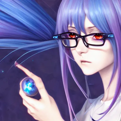 attractive long blue - haired girl with bangs gothic magical girl anime character with glasses screenshot anime, attractive long blue - haired girl with bangs gothic magical girl anime character with glasses screenshot anime,