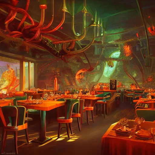 KREA The restaurant at the end of the universe, fantasy, vivid colors