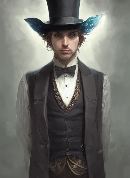 KREA portrait of a catfish dressed in a waistcoat and top hat, highly