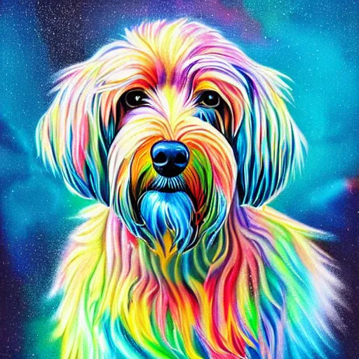 KREA luminescent colorful detailed airbrush painting of labradoodle dog