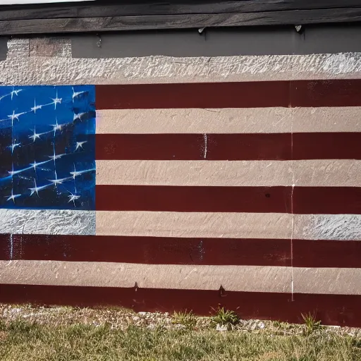 KREA an old cinder block wall painted with a hyperrealistic american