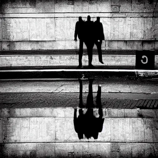 analog street photo reflection, optical illusion