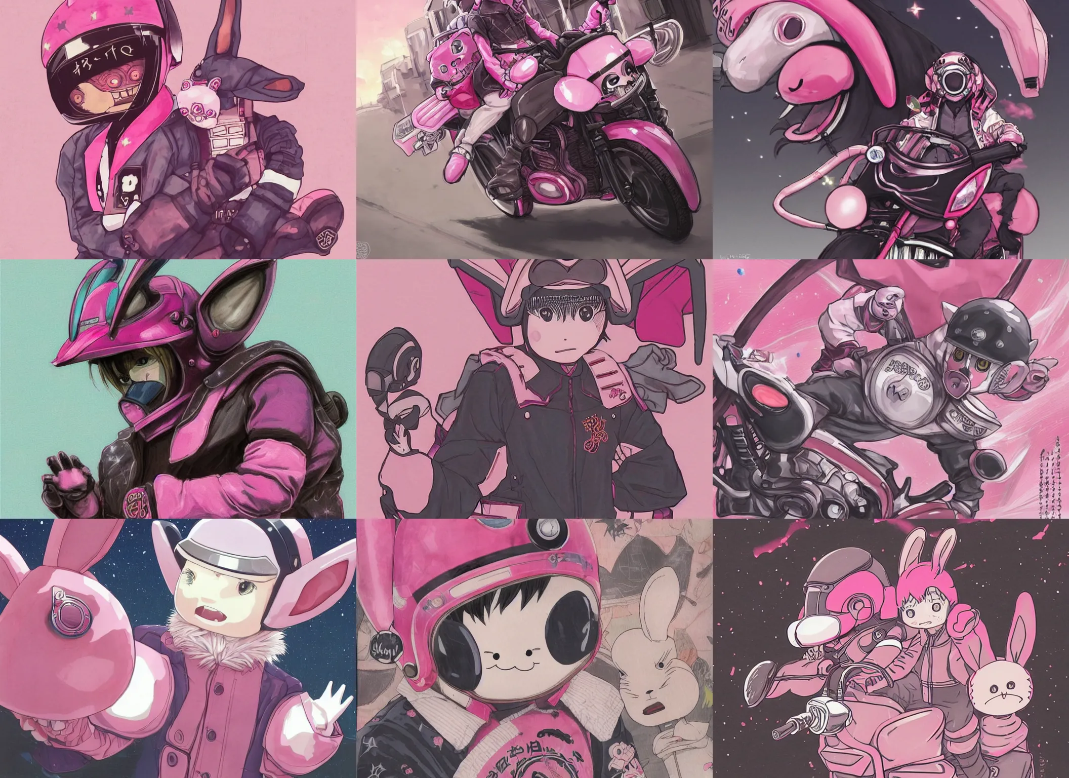 KREA official artwork of a half human yokai, motorcycle, helmet