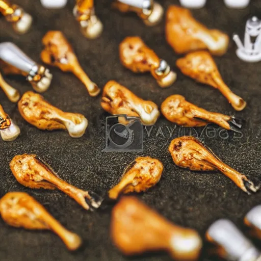 KREA macro photo of a chicken drumsticks with a secret miniature