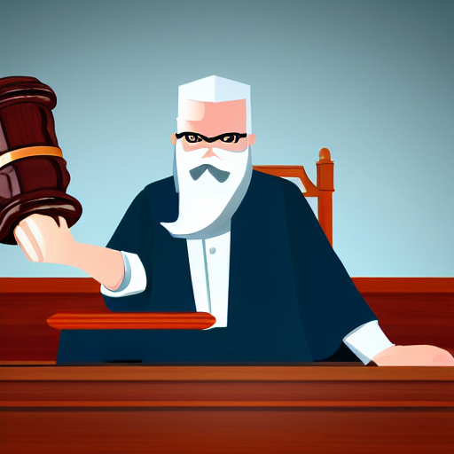KREA a blad judge with bid white beard slams his gavel on the desk