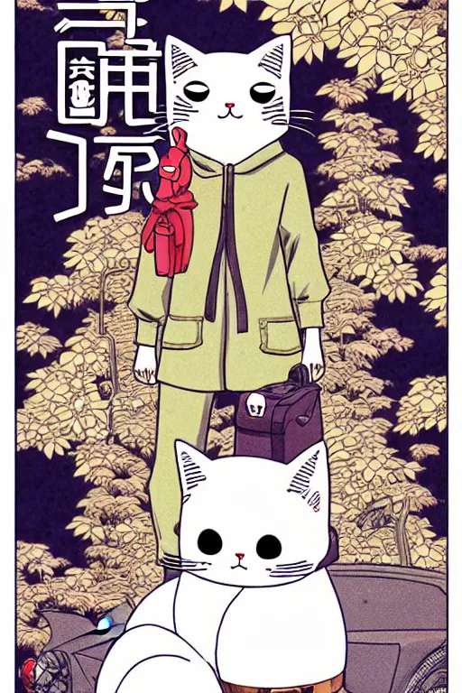 KREA a cover of japanese manga about a cute cat find the owner in