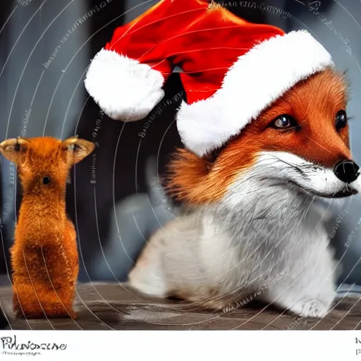 fox animals, wearing santa hat, conducting experiments in a silly lab, award winning photograph fox animals, wearing santa hat, conducting experiments in a silly lab, award winning photograph