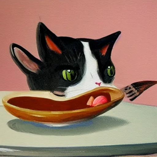 KREA a cute painting of a surprised cat caught in the act of stealing