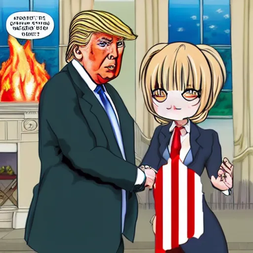 KREA Donald Trump anime grabbing scarcely dressed woman by the waist
