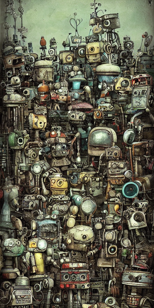 a robot junkyard scene by alexander jansson