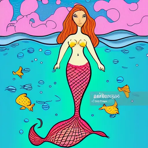 A mermaid in the sea, professional cartoon drawing, digital vector art. A mermaid in the sea, professional cartoon drawing, digital vector art.