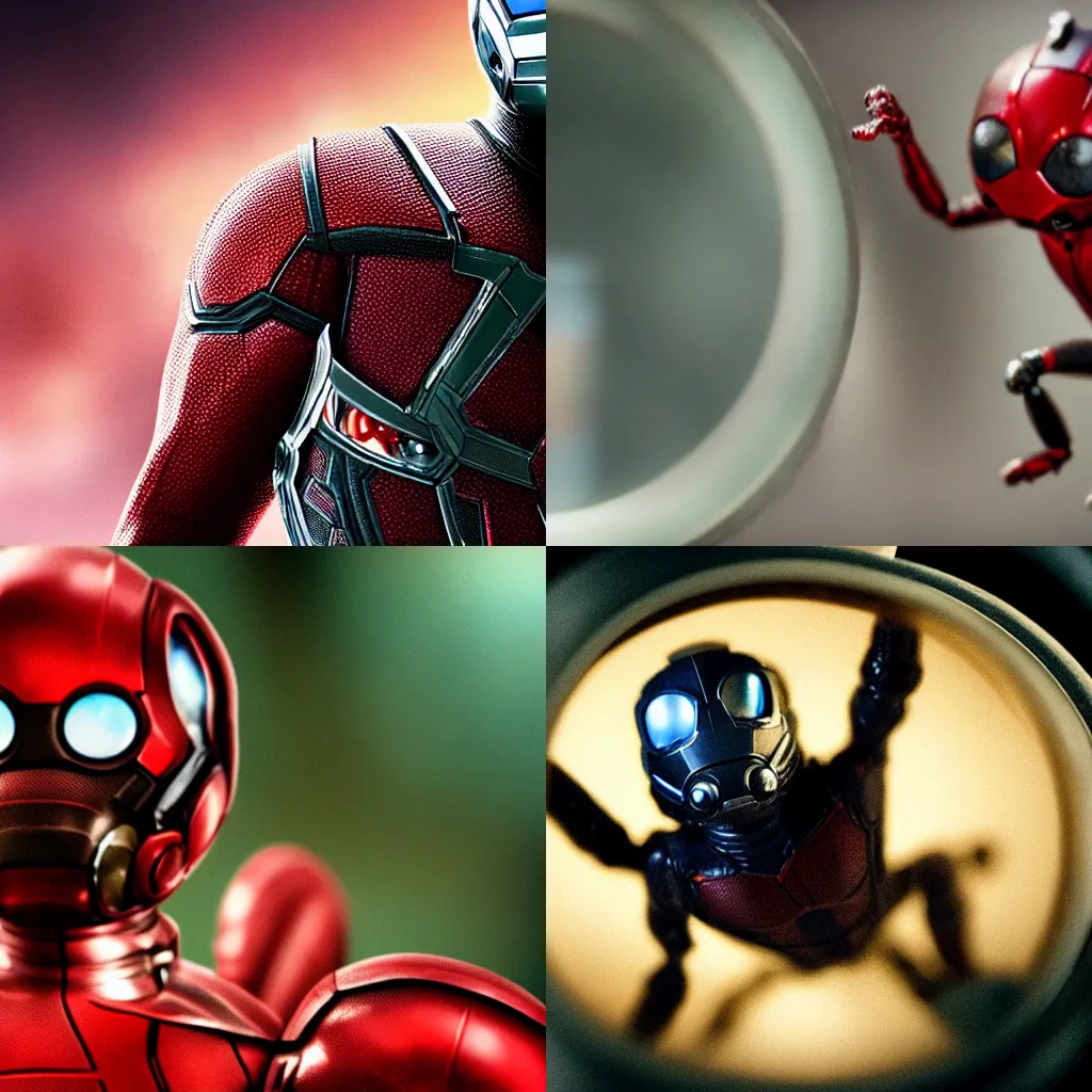 Macro photography, a tiny Ant-Man trapped inside a glass beaker, film still from 'The Avengers' Macro photography, a tiny Ant-Man trapped inside a glass beaker, film still from 'The Avengers'