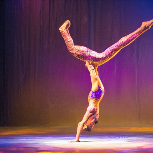KREA a cute young female performer in cirque du soleil is doing an extreme contortionist pose
