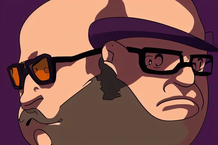 A fat bald man with a beard and glasses,cowboy bebop style, digital art, 8k, UHD A fat bald man with a beard and glasses,cowboy bebop style, digital art, 8k, UHD