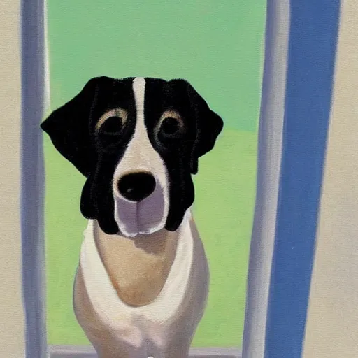 KREA painting of a dog staring at a door, award winning