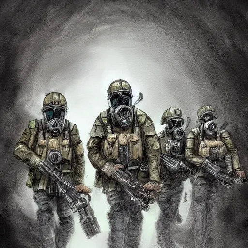 KREA A group of soldiers with gasmasks overtaking a fashion show ,D&D