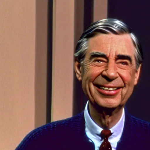 KREA Mister Rogers weeping in the corner of a 1960s television studio, vhs capture, screenshot