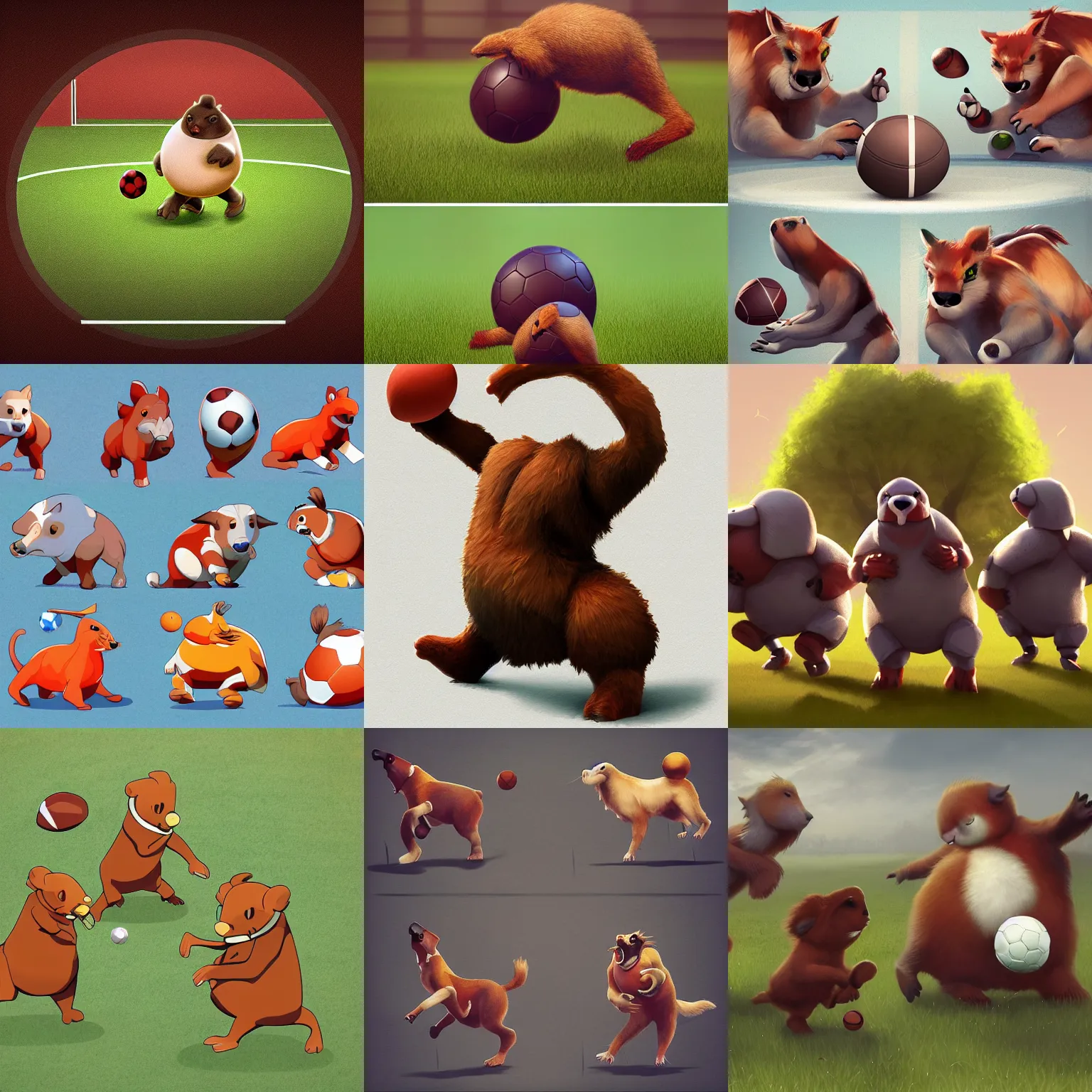 round animals playing football, artstation round animals playing football, artstation