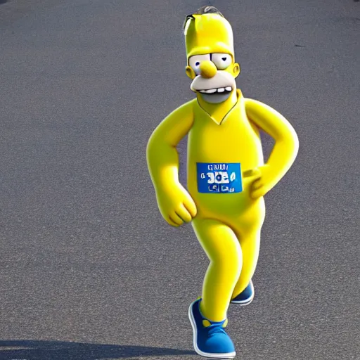 KREA homer simpson running a marathon, special olympics with blade