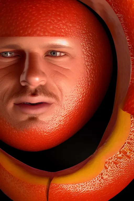 KREA ! dream brad pitts face inside a giant peach fruit, ef 8 5 mm f