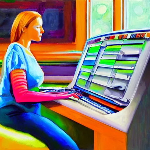 KREA - realistic painting portrait of a woman programming a computer ...