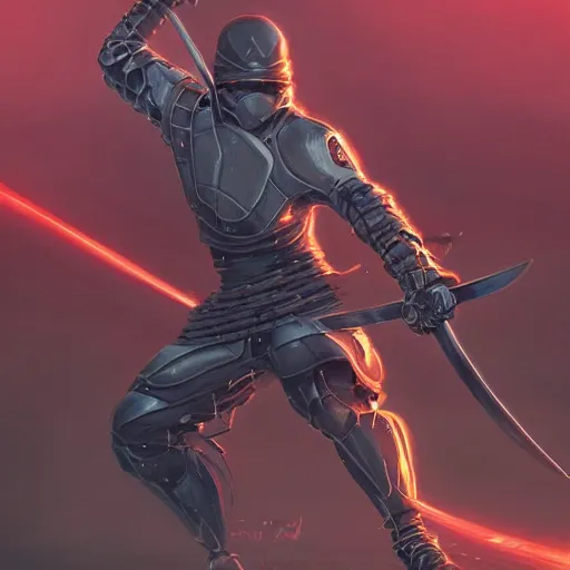 KREA - combat ninja cyborg wielding katanas designed by jony ive