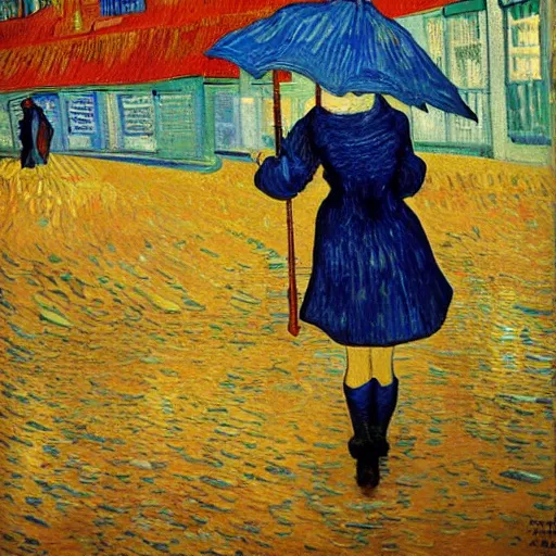 KREA girl with an umbrella girl with an umbrella. a walk inside a van gogh painting is a