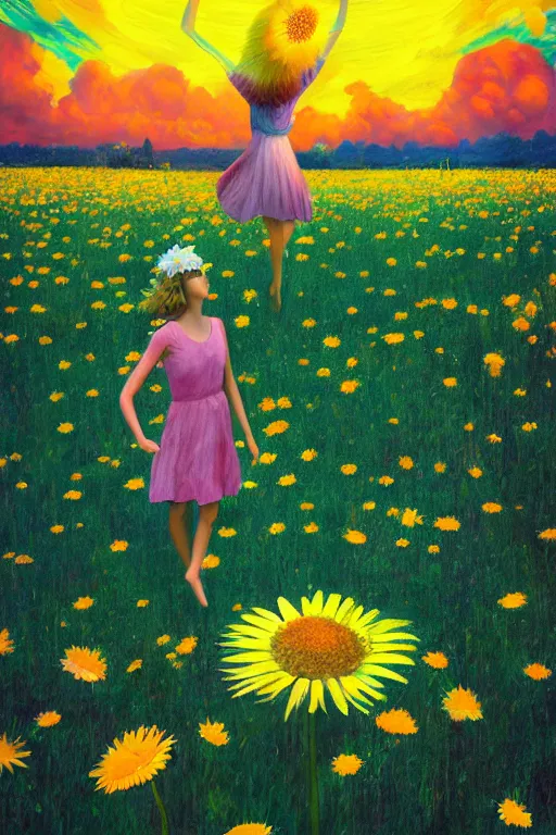 Girl Dancing In Field Of Flowers