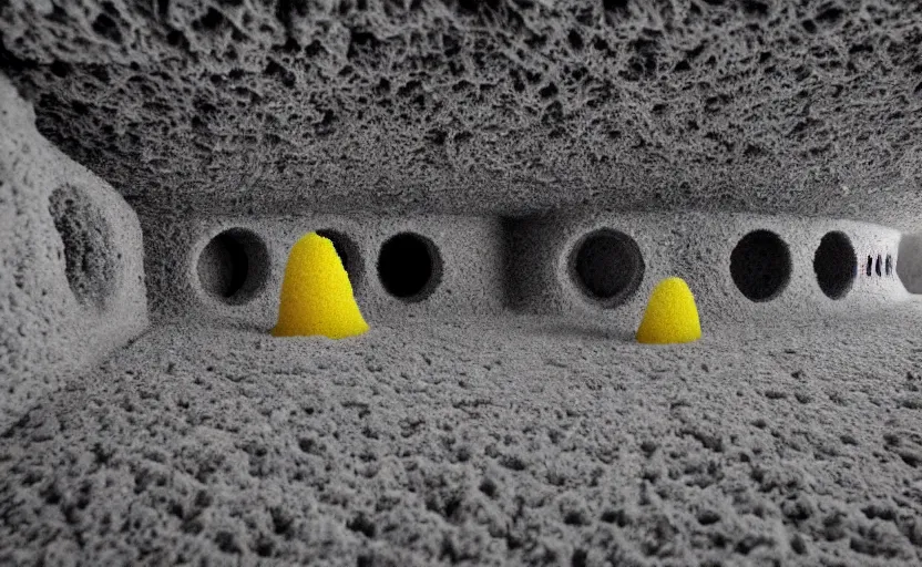 KREA hyper liminal photo, sponge with many tunnels inside each hole