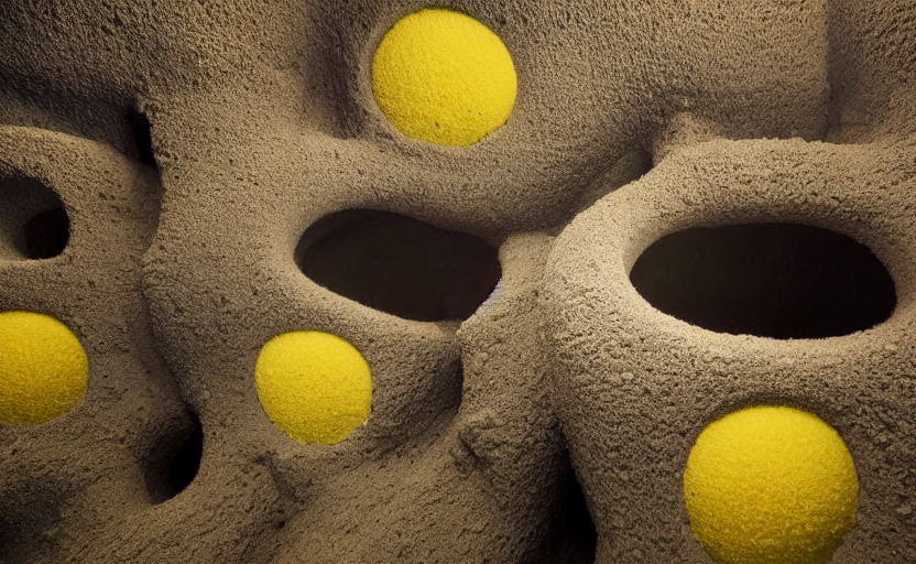 KREA hyper liminal photo, sponge with many tunnels inside each hole