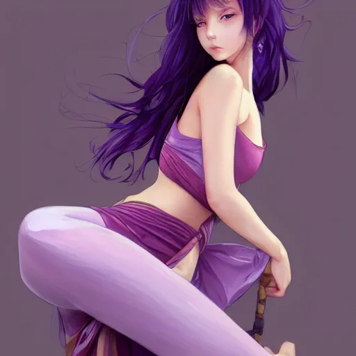 beautiful anime girl, hourglass slim figure, purple hair and attractive features, tight fitted tank top, full beautiful anime girl, hourglass slim figure, purple hair and attractive features, tight fitted tank top, full