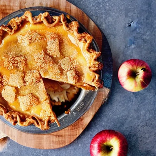 KREA crisp apple pie topped with melted cheddar cheese, cookbook photo