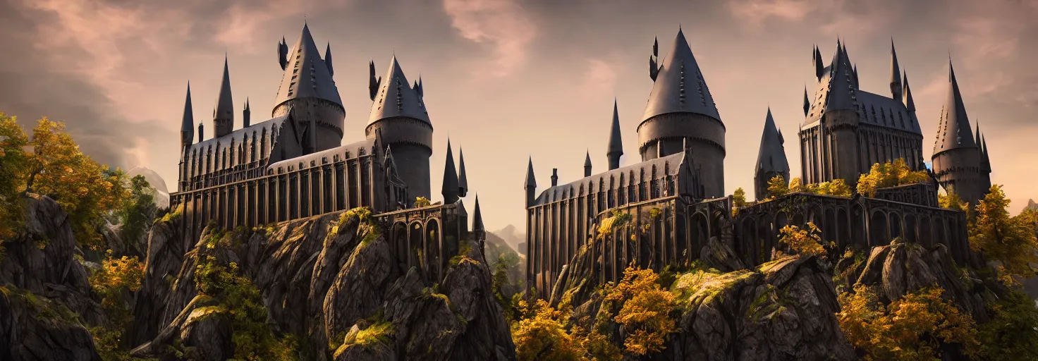 KREA Hogwarts, magical, evening, Harry Potter, eclipse, orange mist