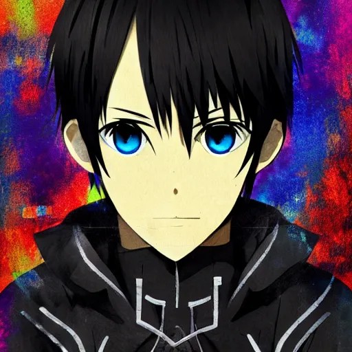 a masterpiece matte portrait of Kirito from Sword Art Online, anime, glitch art, trending on DeviantArt a masterpiece matte portrait of Kirito from Sword Art Online, anime, glitch art, trending on DeviantArt