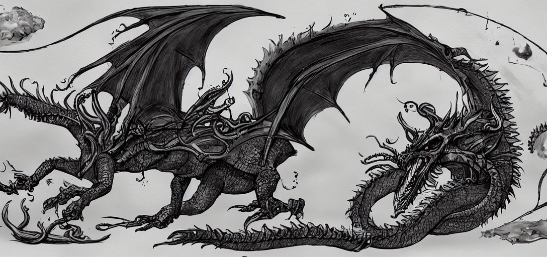 KREA - concept art of dragon attack, lovecraftian, lots of teeth