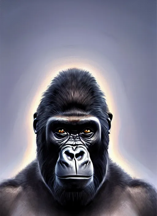 KREA frightening gorillas warrior portrait, weapons in hand, art by
