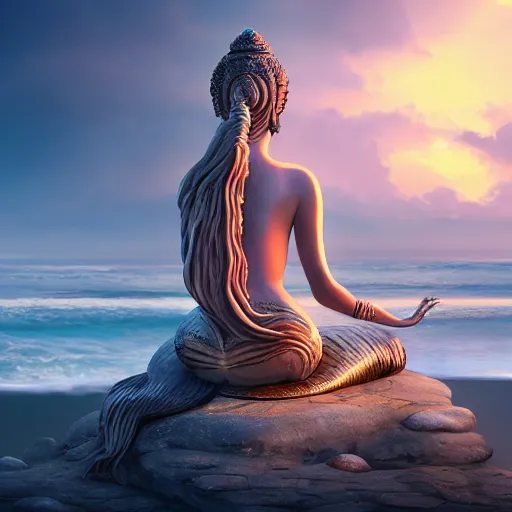 stunning artstation style portrait painting of a mermaid bodhisattva, praying meditating prayer hands, human hand, on stunning artstation style portrait painting of a mermaid bodhisattva, praying meditating prayer hands, human hand, on